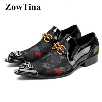 

Metal Pointed Toe Men Oxford Shoes Slip On Formal Business Dress Flats Gold Chains Work Shoes Large Size 46 Chaussure Homme