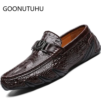 

2019 new fashion men's shoes casual genuine leather loafers male classic brown & black shoe man breathable driving shoes for men