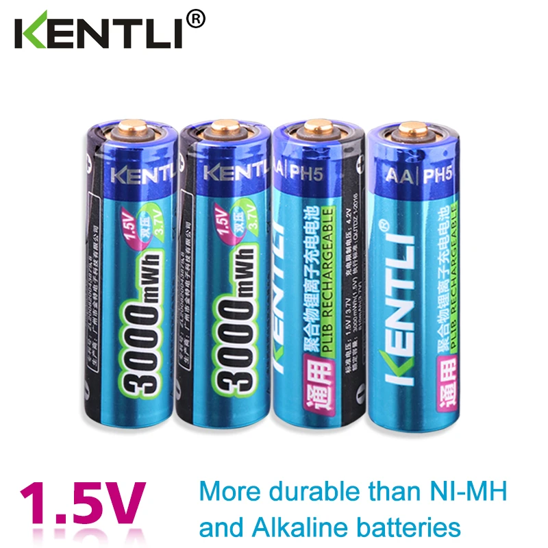 KENTLI 4pcs/lot Stable voltage 3000mWh aa batteries 1.5V rechargeable