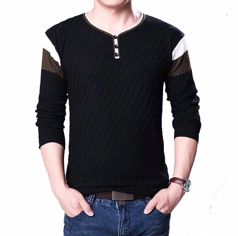 Зимний мужской модный брендовый свитер мужской Повседневный свитер с v-образным вырезом Мужской теплый пуловер узкий мужской вязаный свитер 5M09