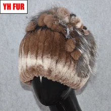 Натуральная шапка из меха кролика рекс женский Настоящий мех кролика высокоэластичная вязаная шапка Skullies Beanies шапки ручной работы Настоящий мех кролика шапка