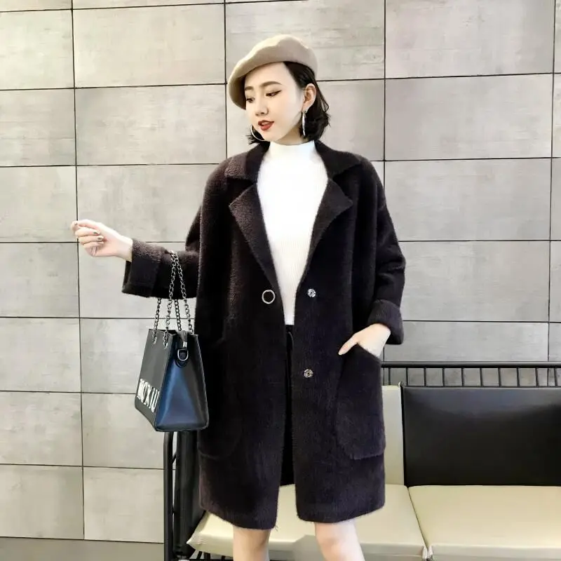 Artificial Mink Cashmere Comfortable Long Sweater