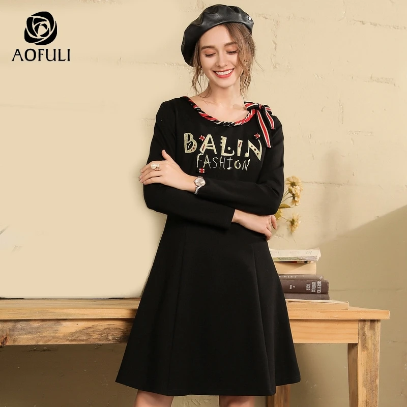 M/L/XL/5XL модное женское платье с вышивкой черное в полоску галстуком-бабочкой