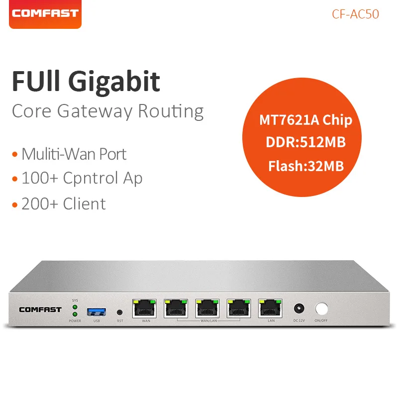 

Comfast Full Gigabit Core Gateway AC Router Multiple WAN Port Access AP Load Balancing Wifi Project Router Controller CF-AC50