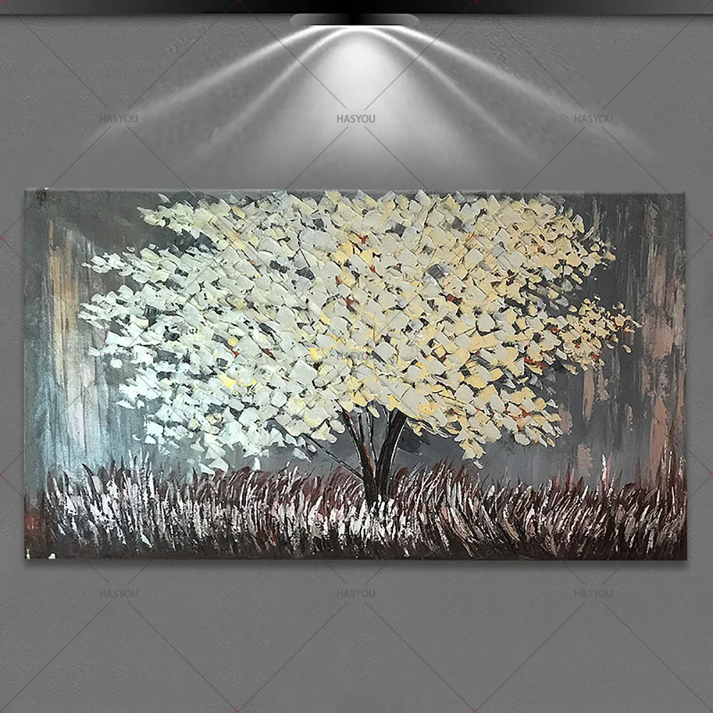 

Unframed Modern Abstract 100% Handmade Landscape canvas wall art Sliver tree oil paintings for living room wall pictures