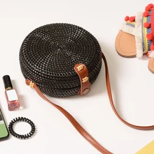 Черная пляжная Ретро плетеная Сумка из ротанга тканая ручная работа женская круглый слинг соломенная сумка(круг