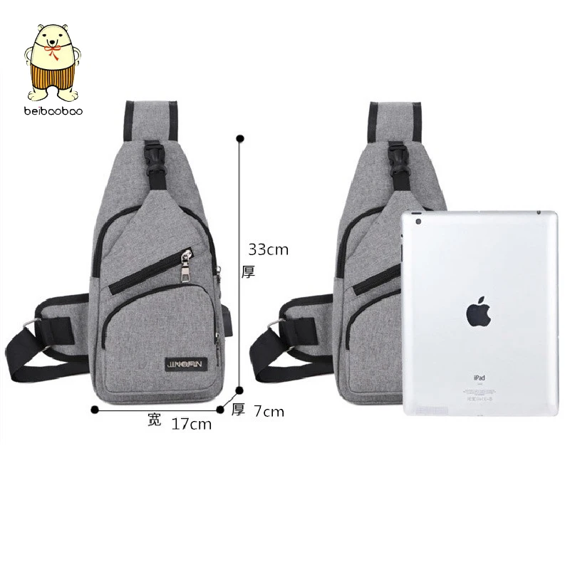 Beibaobao Мужская USB зарядка Противоугонная нагрудная Сумка школьная Летняя короткая