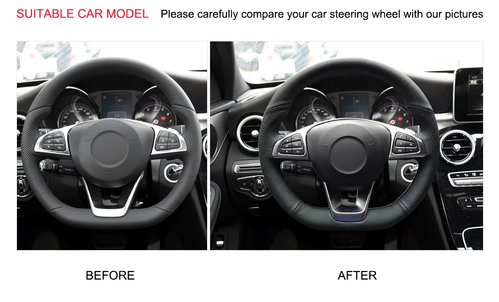 Hand-stitched Black PU Artificial Leather Car Steering Wheel Cover for Mercedes Benz C200 C250 C300 B250 B260 A200 A250