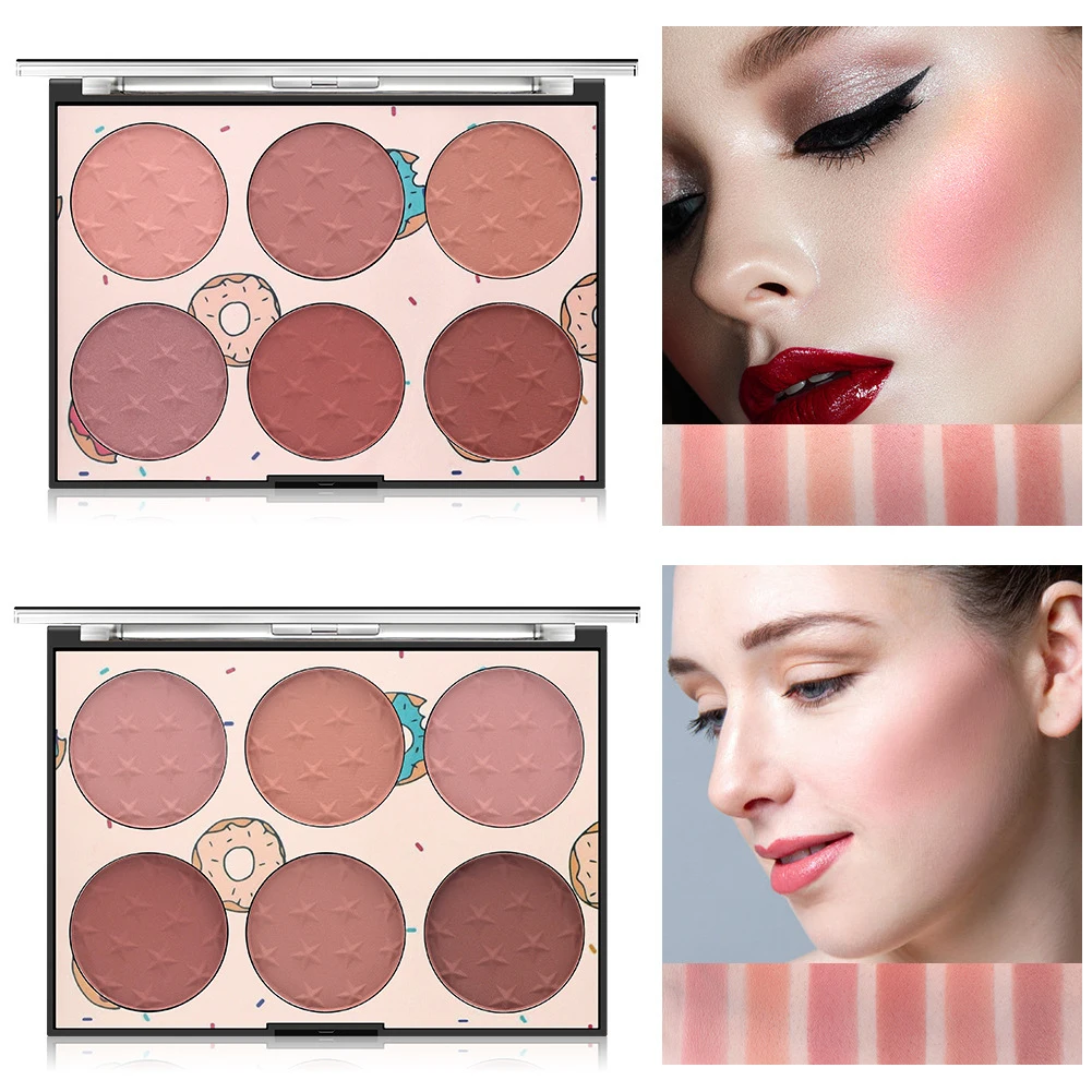 6 Colors Natural Blush Makeup Blush Palette Long-lasting Transparent Window Skin-friendly Rouge Makeup Box Blush TSLM1