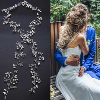 

Handmade Bridal Crystal Rhinestone Headbands Hair Piece Women Simulated-pearl DIY Jewelry Wedding Tiaras Crown Head Accessories