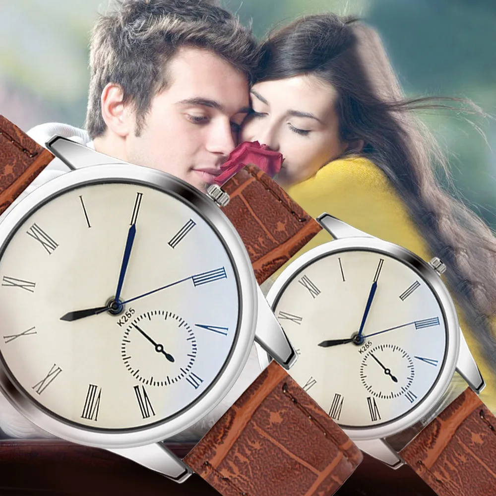 

Fashion Women Mens Watch Analog Casual Brown Leather Strap Couple Watches stainless steel luxury ladies female watch A40