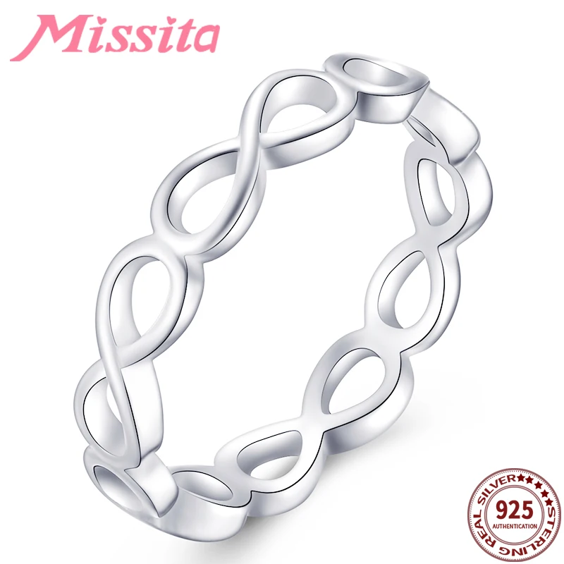 

MISSITA 100% 925 Sterling Silver Romantic Hollow Eight Character Finger Rings For Women Silver Jewelry Brand Wedding HOT SELL