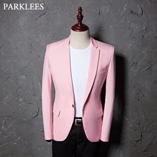 Фирменный розовый блейзер, пиджак, мужской повседневный приталенный пиджак с зубчатым отворотом, свадебный смокинг, костюм, пальто, певица, рабочие вечерние костюмы на выпускной, Homme