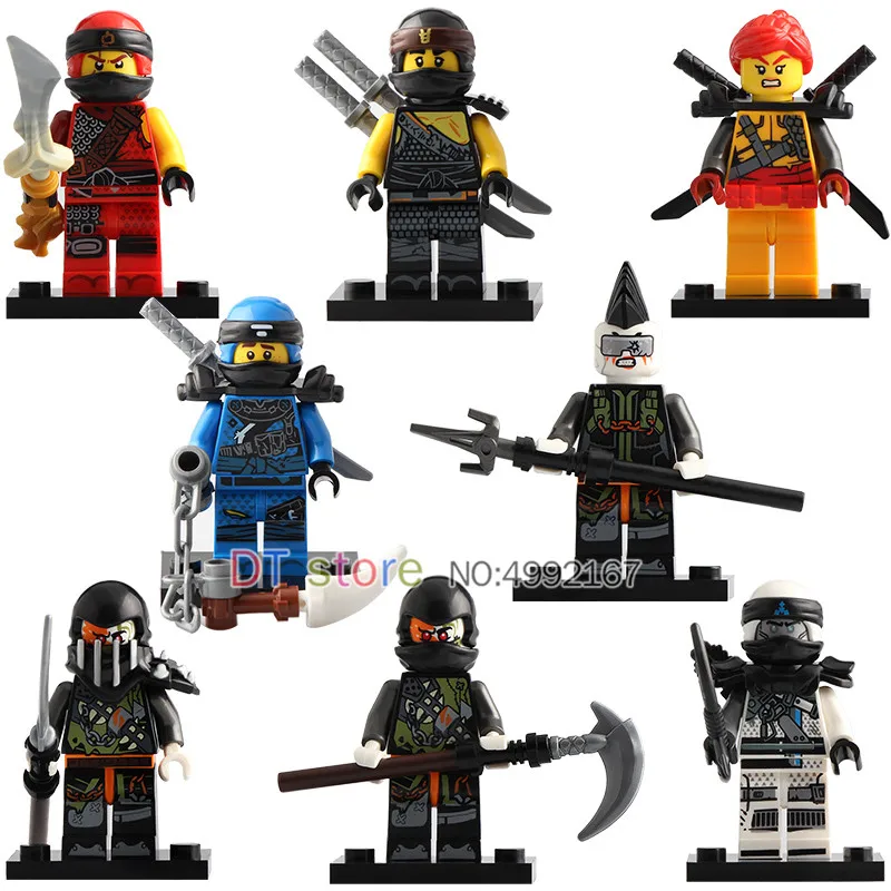 

50Pcs/Lot Legoing Ninjagoes Action Figures Kai Jay Lloyd Zane Cole Nya With Weapons Building Blocks Bricks Toys Children A017