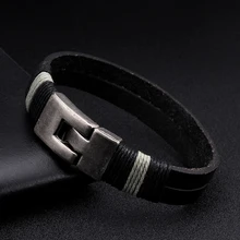 Винтажная самодельная цепочка из натуральной кожи мужские браслеты крючки простой дизайн наружные спортивные шармы мужские манжеты браслеты