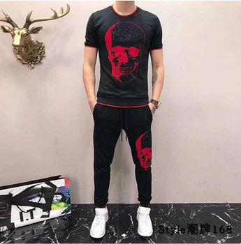 

Summer Men's T Shirts pants Two Pieces Sets Casual Tracksuit Male Tshirt high quality