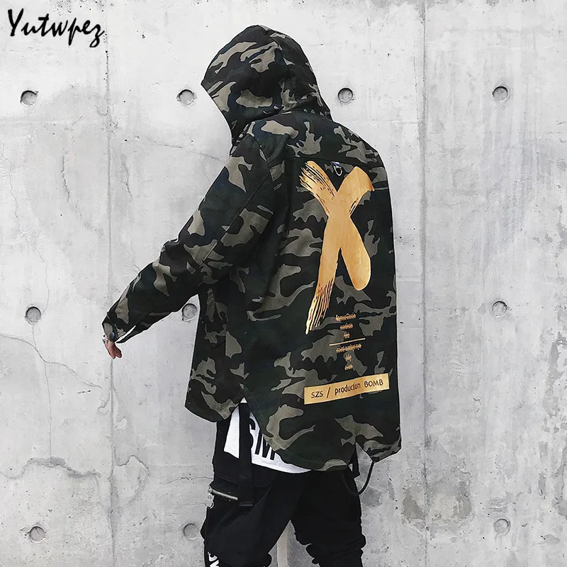 

2019 Camouflage Jacket Men Coats High Street Ribbon Patchwork Cotton Men X Print Bomber Coat Autumn Harajuku Pilot Flight Jacket
