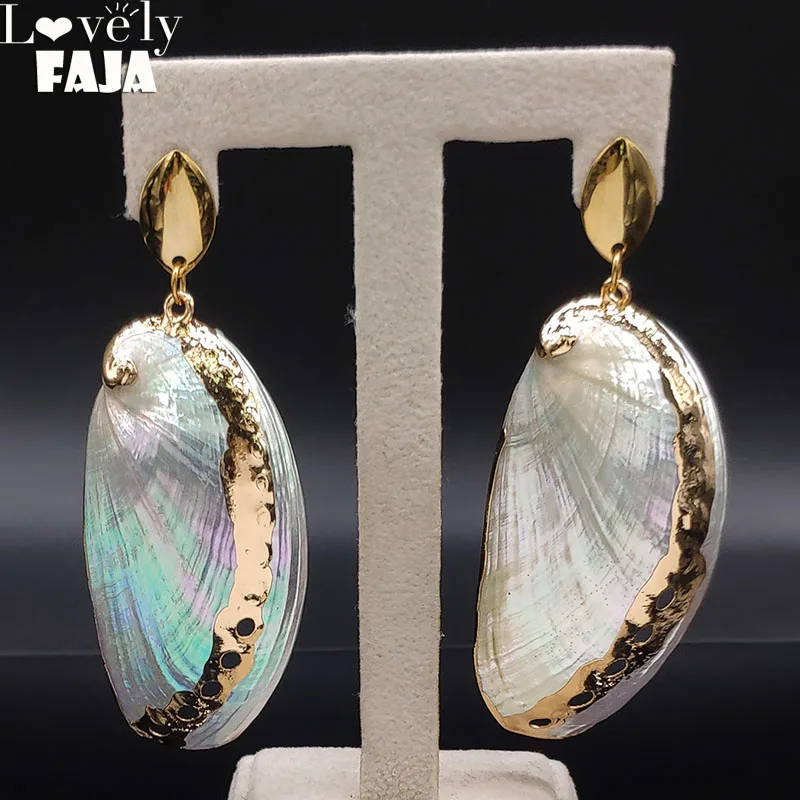 

2019 Fashion Stainless Steel Shell Studs Earring Women Gold Color Big Long Earrings Jewelry bisuteria acero inoxidable E612817