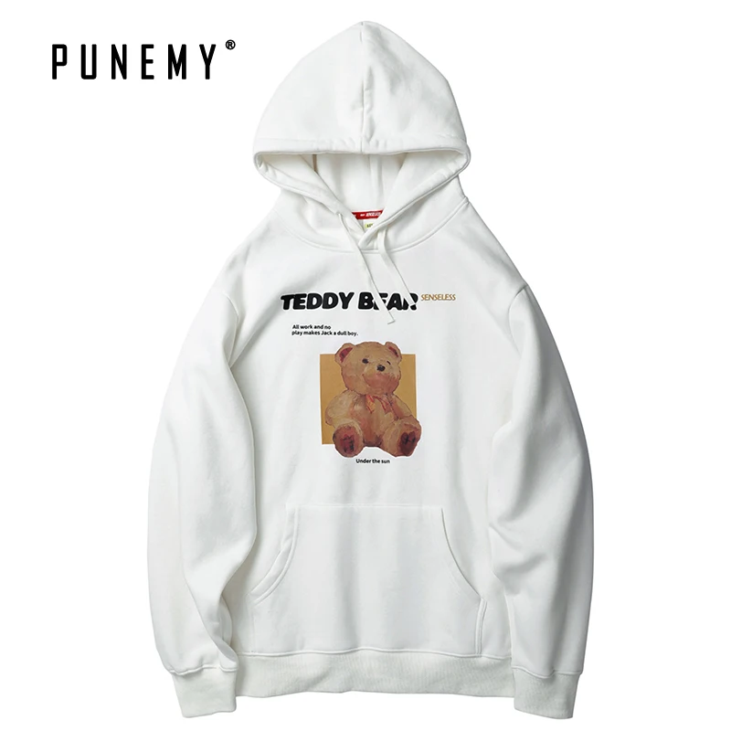 

Men Hoodies Teddy Bear Print Harajuku Hip Hop Streetwear Fleece Cotton Oversize Pullover Hooded Sweatshirts Hoody Man's Hoodies