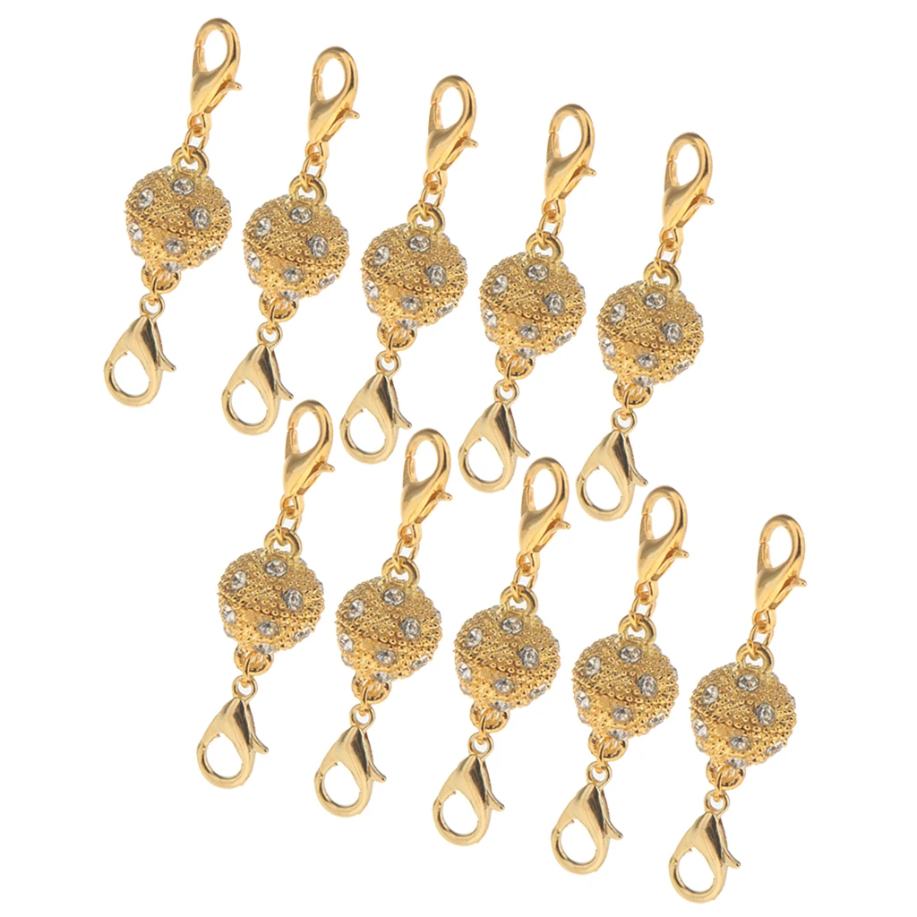 10Pcs Gold Color Ball Rhinestone Lobster Magnetic Clasps Jewelry DIY Findings for Necklace