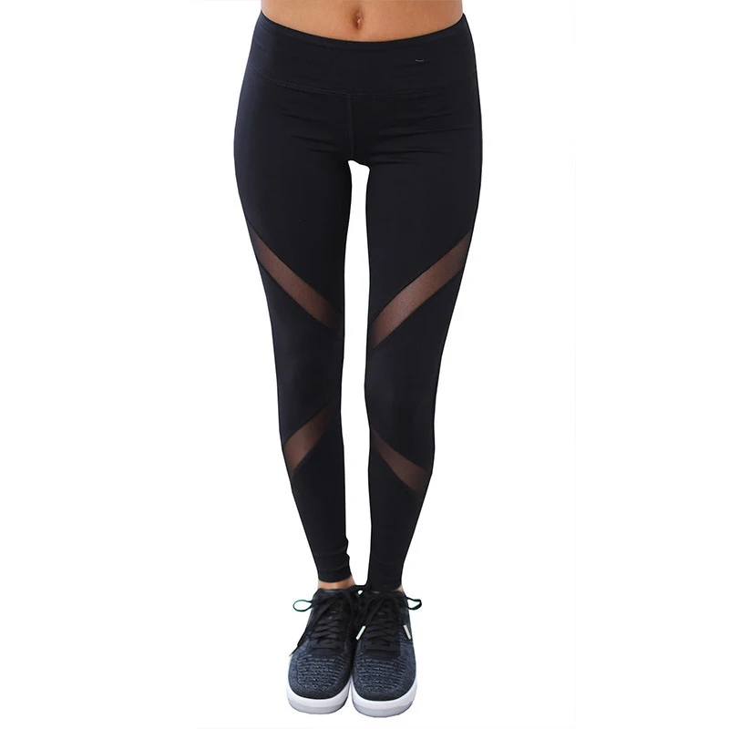 

SALSPOR Sexy Women Yoga Leggings Mesh Patchwork Tummy Control Sport Pants Black Jogging Stretch Mujer Fitness Leggins