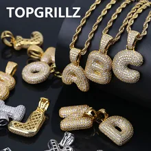 

TOPGRILLZ A-Z Custom Bubble Letters Pendant for Men n Women Micro Pave AAA+ Cubic Zircon DIY Hip Hop Necklace With Rope Chain