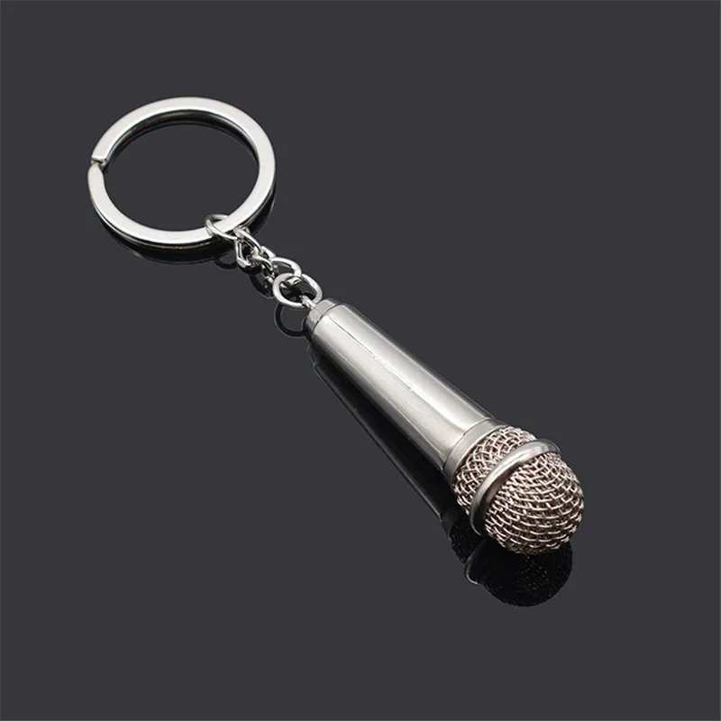 Высокое качество металлический брелок милая Серебряная музыкальная цепочка для ключей в подарок брелок в виде микрофона модный брелок на заказ