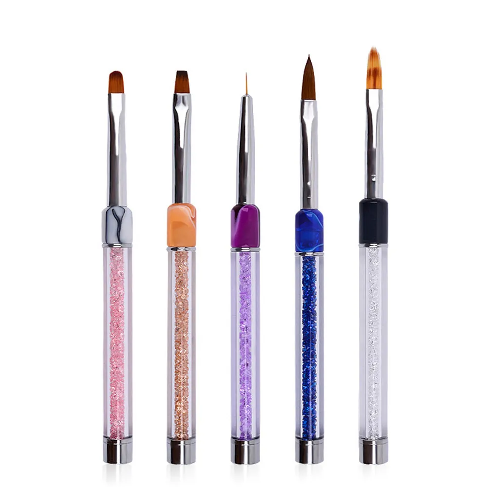 

Nail Art Brush Pen Rhinestone Diamond Metal Acrylic Handle Carving Powder Gel Liquid Salon Liner Nail Brushes With Cap 1 PC