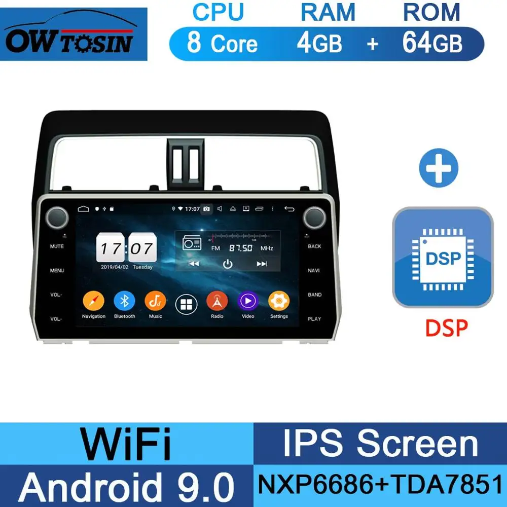 10," ips Android 9,0 8 ядерный 4G+ 64G Автомобильный мультимедийный плеер для Toyota Land Cruiser Prado gps Радио DSP CarPlay Parrot BT - Цвет: 64G DSP