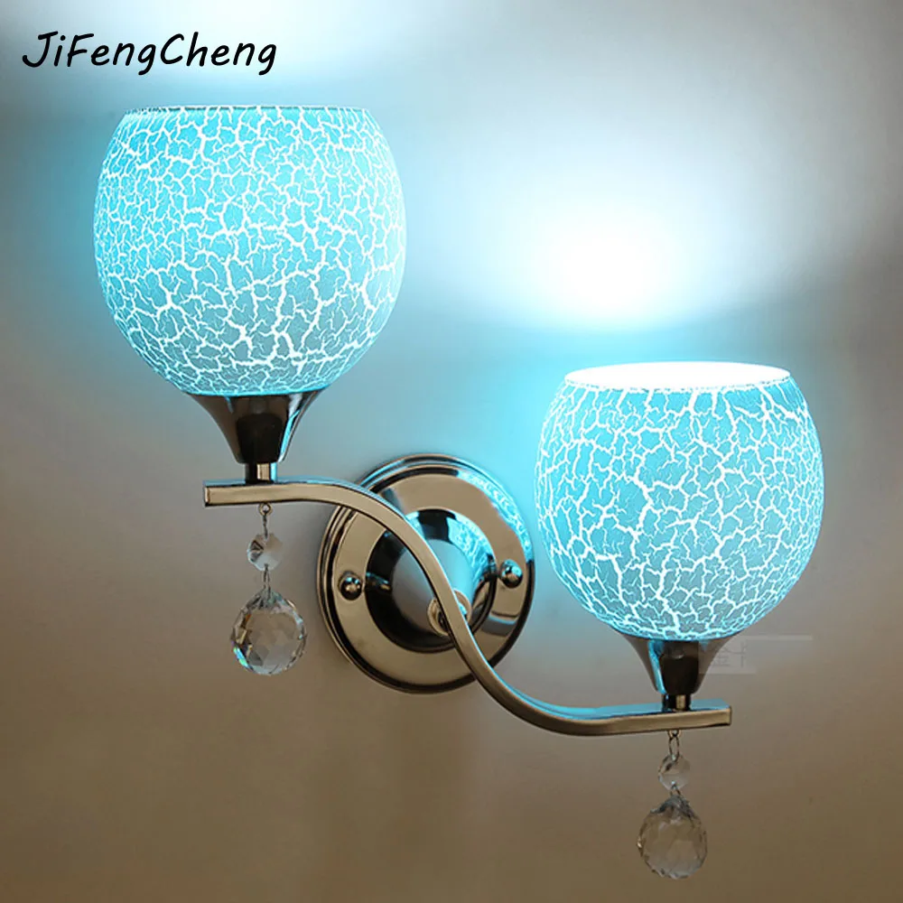 

Modern Minimalist Crystal Wall Light E27 110V-220V LED Double Headed White / Pink / Blue Outdoor Wall Lamps Warranty 3 Years