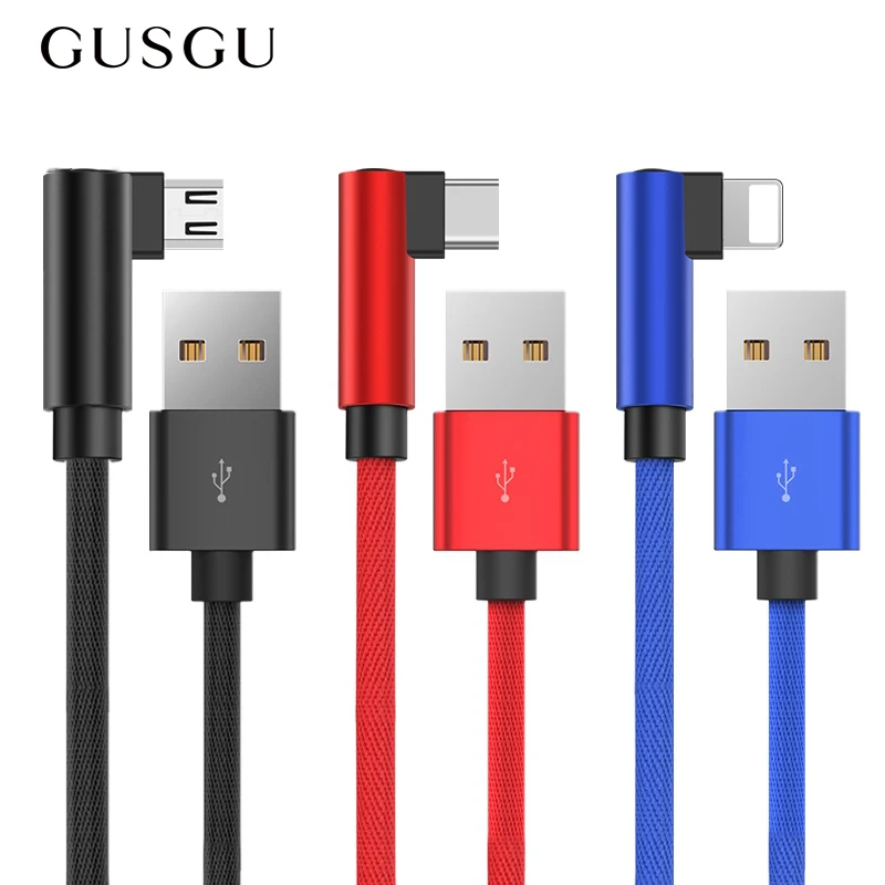 

GUSGU 90 Degree USB Cable For iPhone X 8 7 6 Charging Charger Wire Cord 3 in 1 Micro USB Cable Type-c USB Type C Cable Adapter