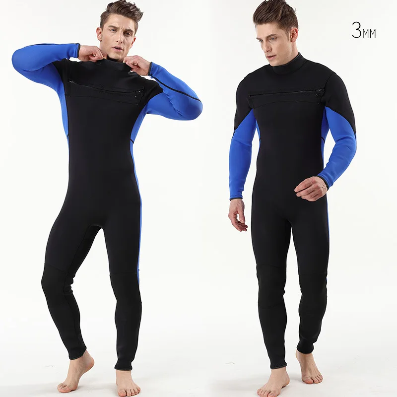 

3mm new full black front open zipper surf suit for cold and warm conjoined men's diving suit