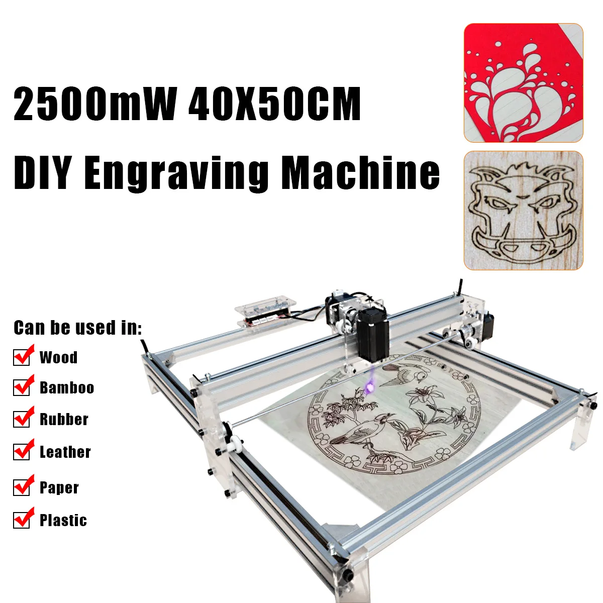 

New 40X50CM DC 12V 2500mW DIY Desktop Mini Laser Cutting/Engraving Machine Printer Carving with Laser Goggles