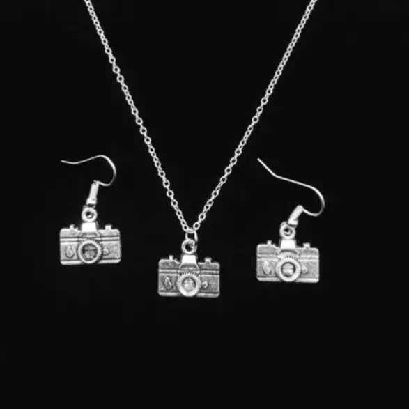 

Mixed Pattern Vintage Silver Buddha Head Camera Frog Oval Om Jesus Necklace Earrings Jewelry Set Women Friendship Accessories