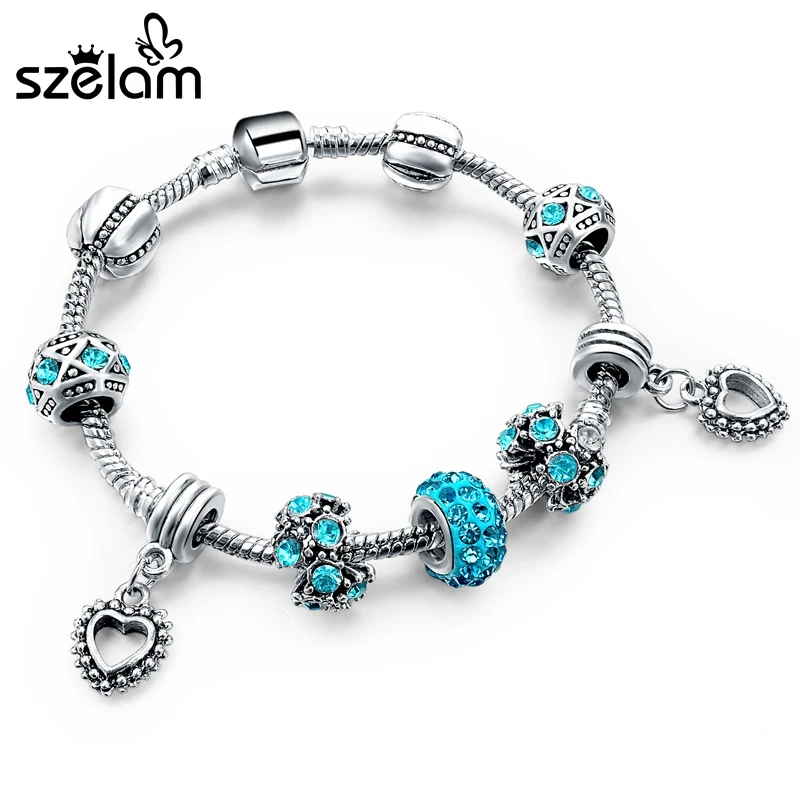 Szelam Low Gift Heart Charm Bracelets Bangels Blue Crystal Shamballa Beads Silver Bracelet Design Jewelry Sbr Heart Charm Bracelet Charm Braceletsilver Bracelet Aliexpress