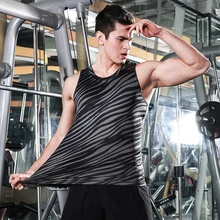 

casual high-elastic Men Fitness shark Wear stripe Vest Elastic T-shirt Bodybuilding Compression Clothing Vest Sportswear Tees
