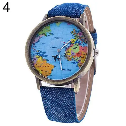 

Fashion Top Brand Luxury Women's World Map Dial Denim Fabric Strap Analog Quartz Students Wrist Watch montre homme watch