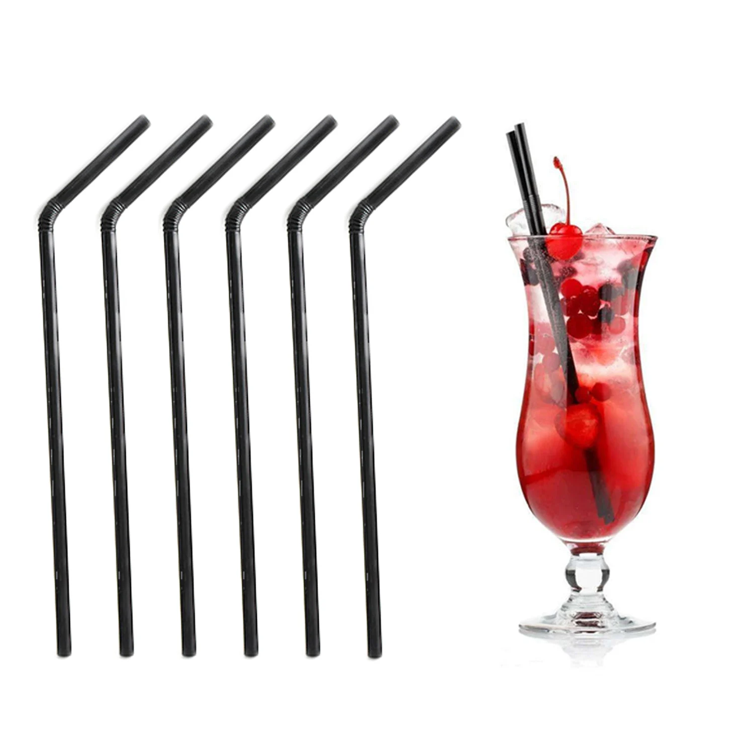 Behogar 100pcs Flexible Bendy Black Straws Drinking Plastic Straws for Drinking Cold Beverage