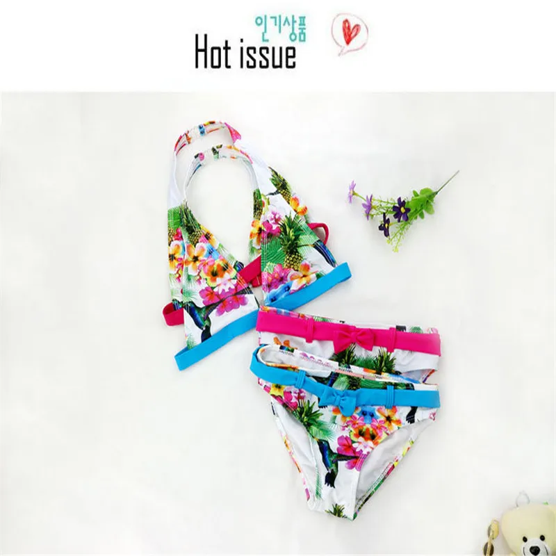 

2017 new 8-16y girls swimwear Children big size the animal pattern children's split Bikini swimsuits for girls wholesale reatail