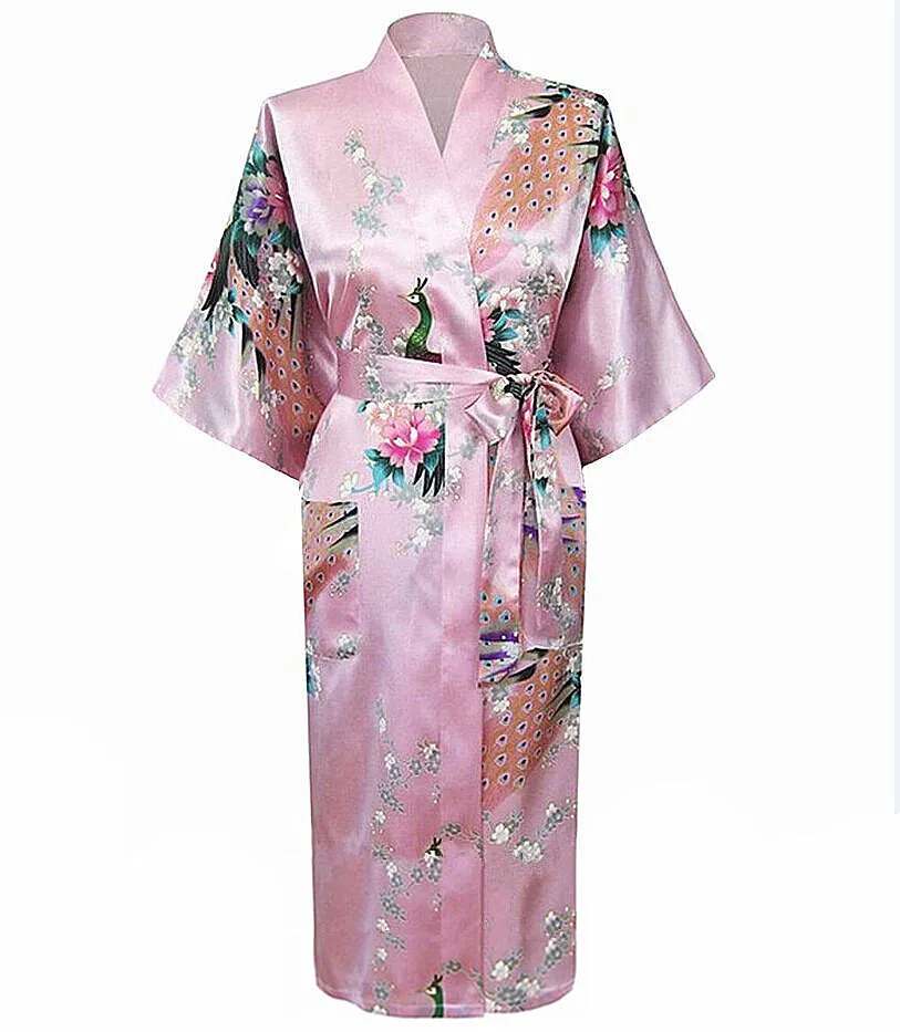 Высокое качество, свадебное платье для невесты, платье-кимоно, темно-зеленый женский халат из искусственного шелка, Новая женская ночная рубашка, размер S-XXXL - Цвет: Розовый