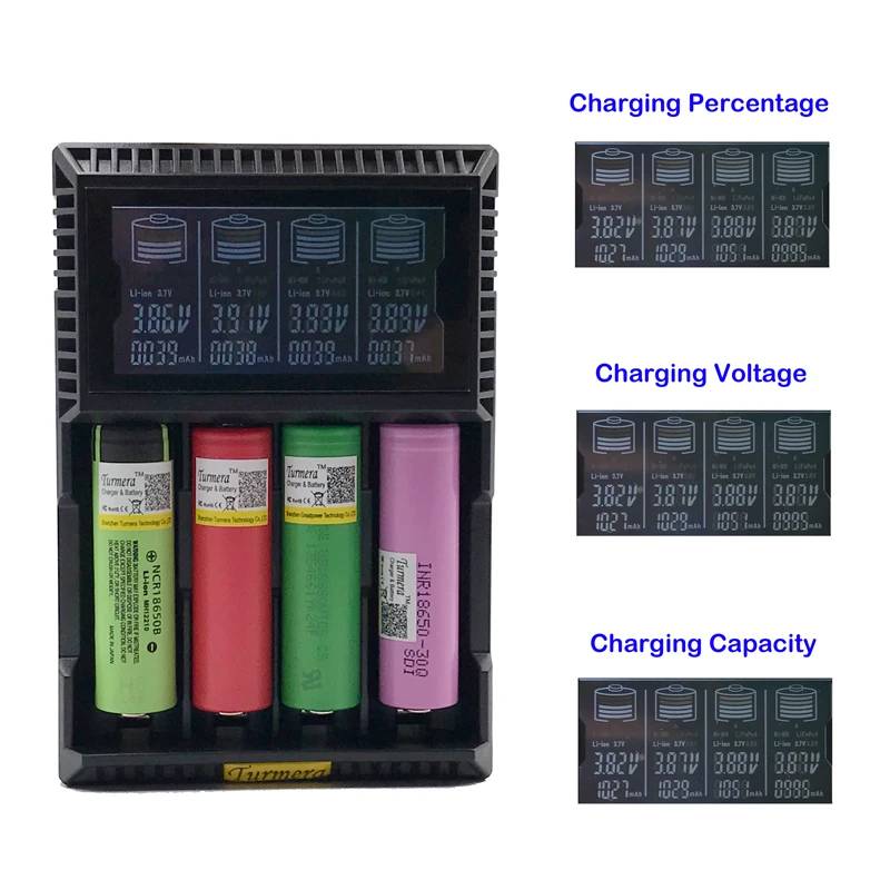 Зарядное устройство Turmera 18650 lcd T4S для 26650 21700 18500 18350 14500 Ni MH NI CD A AA зарядное JUN21|18650