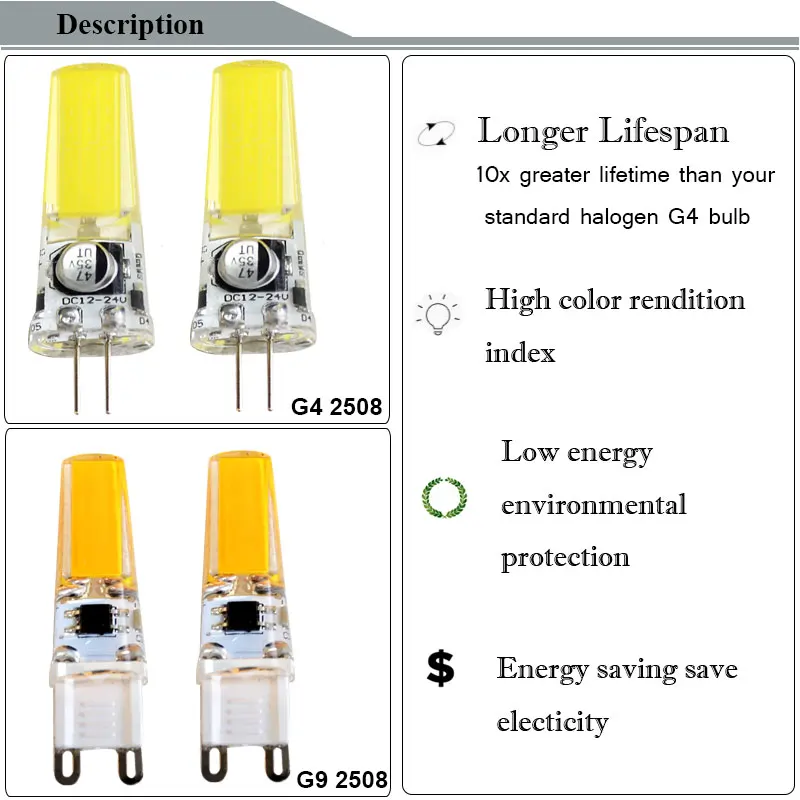 Светодиодный лампы мини G9 G4 светодиодный Lamp12V 24V 220V 110V COB SMD Рождественский Светильник Мозоли светодиодный ампулы замена галогенных ламп Точечный светильник люстра