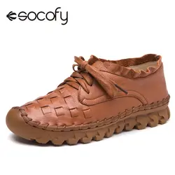 Socofy/Женская обувь на плоской подошве, Винтажная обувь из натуральной кожи, женская летняя повседневная обувь на плоской подошве со