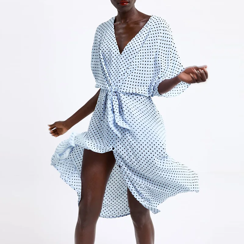 Женское свободное платье Heydress желтое повседневное в горошек с коротким рукавом и