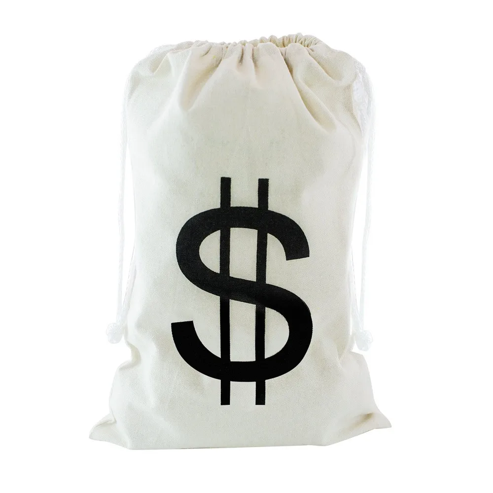 

Large Capacity Canvas Money Bag Pouch with Drawstring Closure Retro Dollar Sign Print Home Outdoor Organizer Carrier Pouch 10