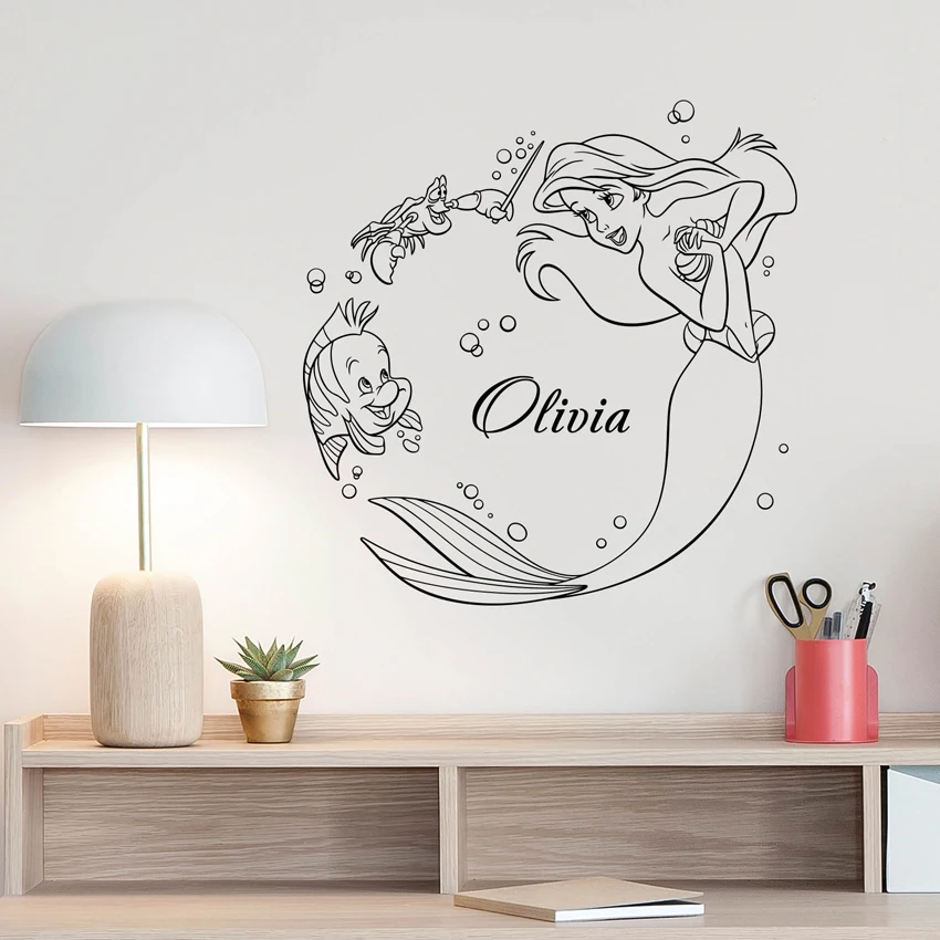 

Personalized Girl Name Wall Vinyl Stickers Ariel Mermaid Custom Girl Name Kids Decal Baby Room Decoration Nursery Decor J120