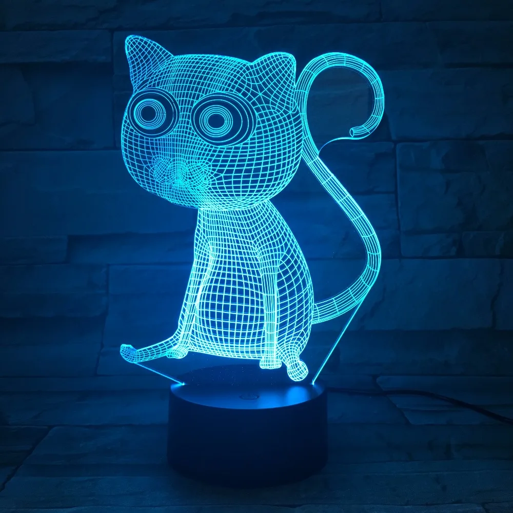 

3D Abstract Big Eyes Cat Night Lights LED Table Lamp as Home Decoration 7 Colors Change Touch Control With Battery Box and USB