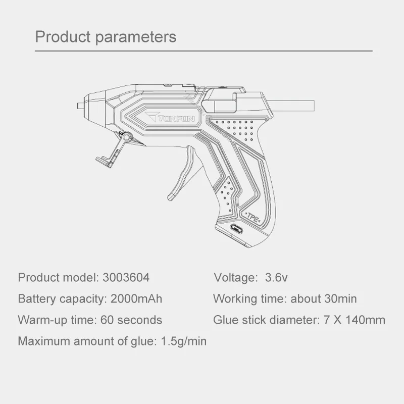 XIAOMI Tonfon,, 3,6 В, беспроводные Пистолеты для горячего клея, USB перезаряжаемые с 10 клеями, клеевые палочки, Клеевые пистолеты, комплекты