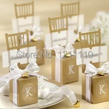 Wedding Decoration Favors Gold Chair Favor Box with Heart Charm Customized LOGO Wedding Boxes+150pcs/Lot+FREE SHIPPING