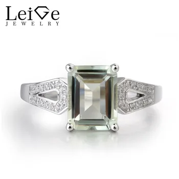

Leige Jewelry Natural Green Amethyst 925 Sterling Silver Emerald Shape Engagement Rings For Woman Fine Jewelry